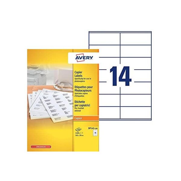 Boîte de 1400 étiquettes copieur coins carrés 105x39 blanc dp143-100 avery zweckform