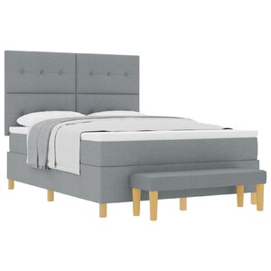 Lit à ressorts vidaXL avec matelas et banc Gris clair 140x190 cm en tissu