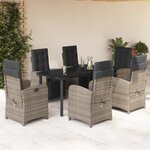 vidaXL Ensemble à manger de jardin et coussins 7 Pièces gris rotin