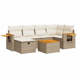 vidaXL Salon de jardin avec coussins 7 Pièces beige résine tressée