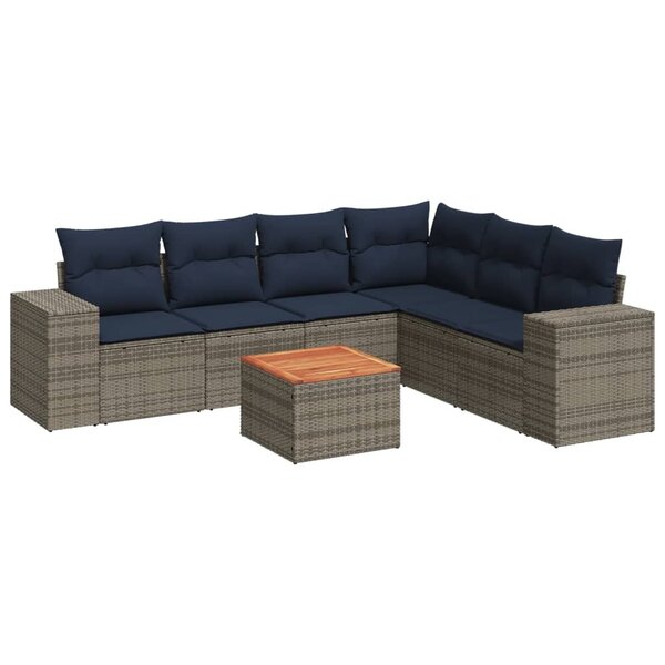 vidaXL Salon de jardin 7 Pièces avec coussins gris résine tressée