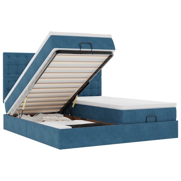 VidaXL Cadre de lit ottoman avec matelas bleu foncé 180x200 cm velours