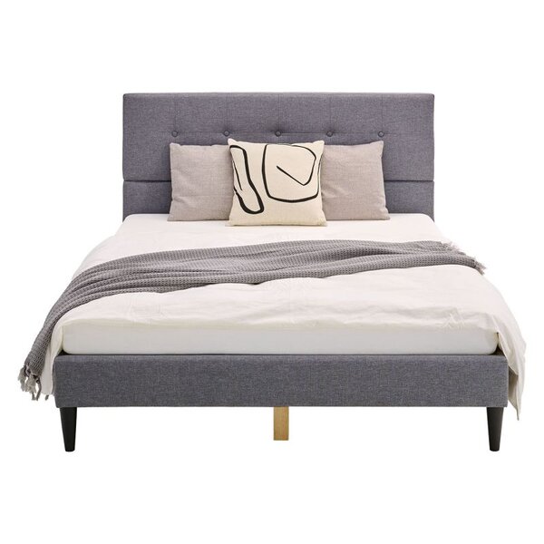 Lit rembourré 140x200 cm gris avec matelas