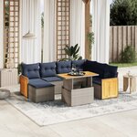 vidaXL Salon de jardin 8 Pièces avec coussins gris résine tressée