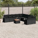 vidaXL Salon de jardin 11 Pièces avec coussins noir résine tressée