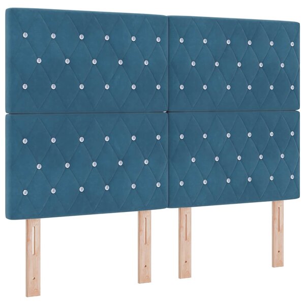 vidaXL Lit à ressort LED avec matelas Bleu foncé 140 x 190 cm Velours