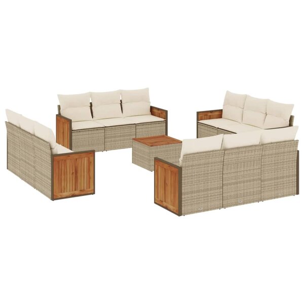 vidaXL Salon de jardin avec coussins 13 Pièces beige résine tressée