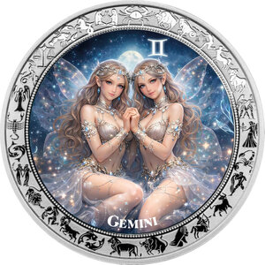 Monnaie GEMINI Goddesses Zodiac 1 Oz Argent 5 Cedis Ghana 2026 (PRÉCOMMANDE)