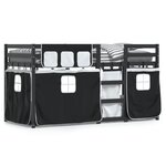 vidaXL Lit superposé avec rideaux blanc/noir 90x200 cm bois pin massif