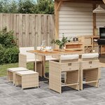 vidaXL Ensemble à manger de jardin et coussins 9 Pièces beige Poly rotin