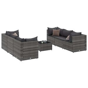 vidaXL Salon de jardin 7 Pièces avec coussins Gris Résine tressée