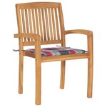 vidaXL Chaises de jardin lot de 2 avec coussins à carreaux rouges Teck