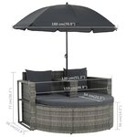 vidaXL Canapé de jardin 2 places avec coussins et parasol Gris