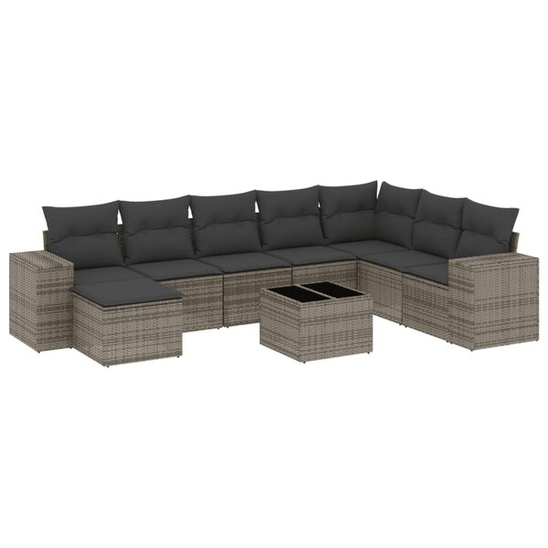 vidaXL Salon de jardin 9 Pièces avec coussins gris résine tressée