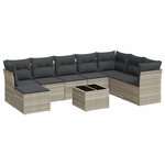 vidaXL Salon de jardin 9 Pièces avec coussins gris clair résine tressée