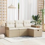 vidaXL Ensemble de canapé de jardin 4 Pièces Beige Poly rotin