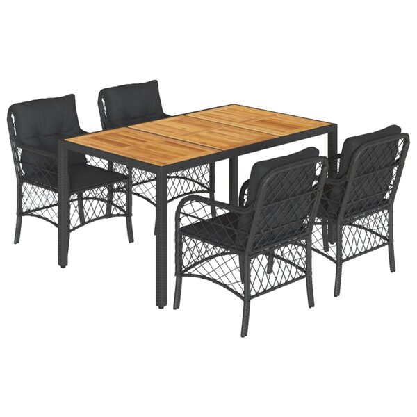 vidaXL Ensemble à manger de jardin coussins 5Pièces Noir Résine tressée