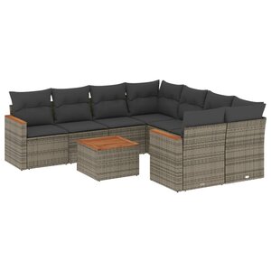 vidaXL Salon de jardin 9 Pièces avec coussins gris résine tressée