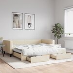 vidaXL Lit de jour avec gigogne et tiroirs crème 100x200 cm tissu
