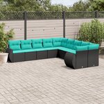vidaXL Salon de jardin 10 Pièces avec coussins noir résine tressée