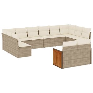 vidaXL Salon de jardin avec coussins 12 Pièces beige résine tressée