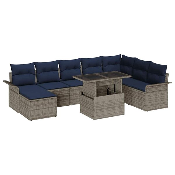 vidaXL Ensemble de canapé de jardin 9 Pièces Gris Poly Rattan