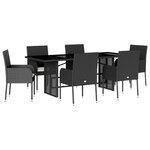 vidaXL Ensemble à manger de jardin coussins 7Pièces Noir Résine tressée
