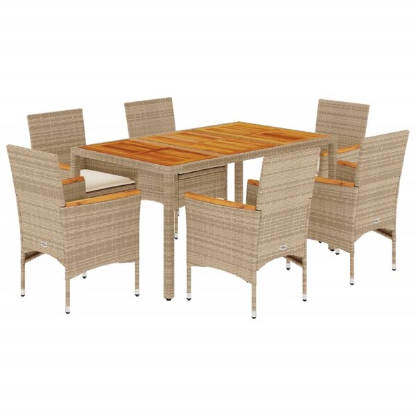 vidaXL Ensemble à manger de jardin et coussins 7Pièces beige rotin acacia