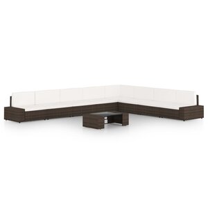 Salon de jardin meuble d'extérieur ensemble de mobilier 9 pièces avec coussins marron résine tressée 02_0018056