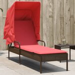 vidaXL Chaise longue avec auvent marron résine tressée