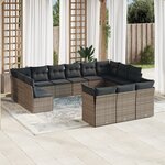 vidaXL Salon de jardin avec coussins 13 Pièces gris résine tressée