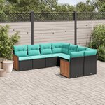 vidaXL Salon de jardin 8 Pièces avec coussins noir résine tressée