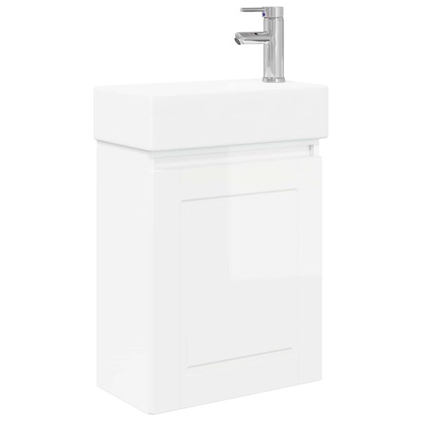 vidaXL Meuble de salle de bain avec robinet Blanc brillant