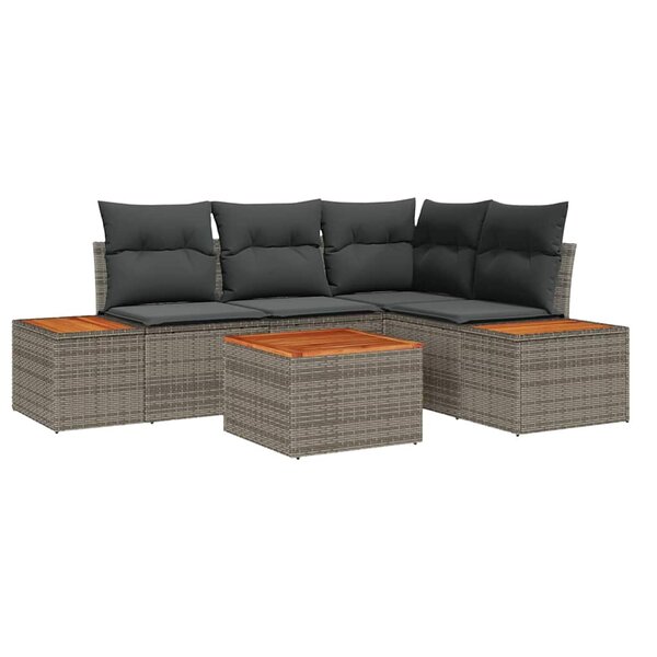 vidaXL Ensemble de canapé de jardin avec coussin 5 Pièces Gris Poly rotin