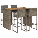 vidaXL Ensemble de bar de jardin 5 Pièces avec coussins gris poly rotin