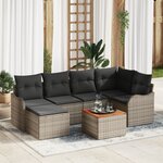 vidaXL Ensemble de Canapé de Jardin 7 Pièces avec Coussins Gris Rotin Poly Acacia