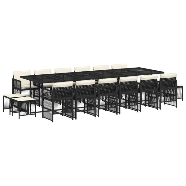 vidaXL Ensemble à manger de jardin 17 Pièces coussins noir résine tressée