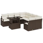 Ensemble de Canapé de Jardin vidaXL 9 Pièces avec Coussins Marron Poly Rattan