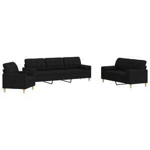 vidaXL Ensemble de canapés 3 Pièces avec coussins décoratifs noir tissu