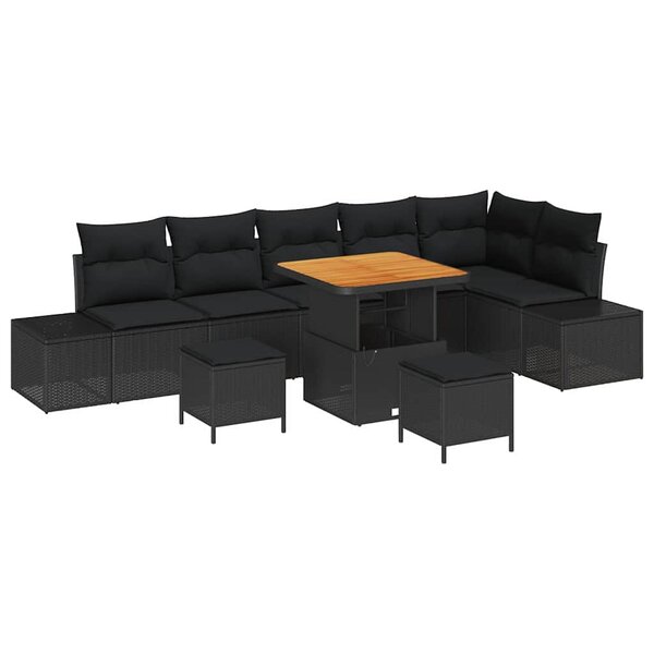 vidaXL Ensemble de canapé de jardin avec coussin 9 Pièces Noir Poly rotin