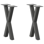 vidaXL Pieds de table basse en forme de X  2 pièces  anthracite  38 x (42-43) cm  acier