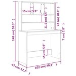 Bureau table poste de travail meuble d'ordinateur informatique étude avec étagères 102 x 45 x 148 cm bois d'ingénierie noir 02_0023492