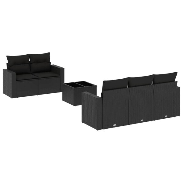vidaXL Salon de jardin 6 Pièces avec coussins noir résine tressée