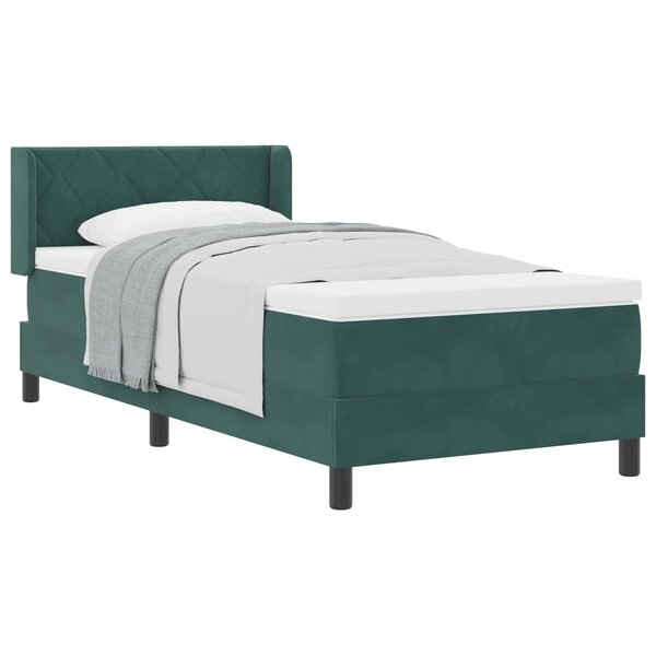 vidaXL Lit à ressorts avec tête de lit Vert foncé 200 x 90 cm Velours