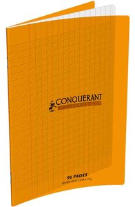 Cahier 24 x 32 96 pages grands carreaux couverture polypro orange CONQUÉRANT