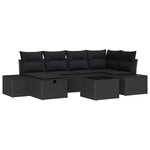 vidaXL Ensemble de canapé de jardin avec coussin 7 Pièces Noir Poly rotin