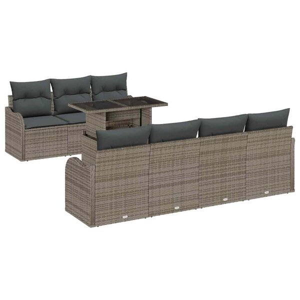 vidaXL Ensemble de canapé de jardin avec coussin 8 Pièces Gris Poly rotin