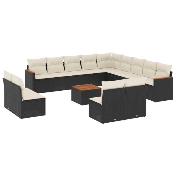 vidaXL Salon de jardin avec coussins 14 Pièces noir résine tressée