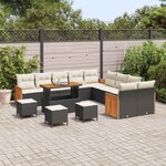 vidaXL Ensemble de canapé de jardin avec coussin 14 Pièces Noir et Crème