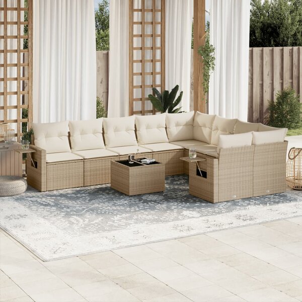 vidaXL Salon de jardin avec coussins 10 Pièces beige résine tressée